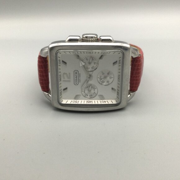 Coach Boyfriend Watch Women 32mm Silver Tone Day Date Red Leather New Battery main image 4